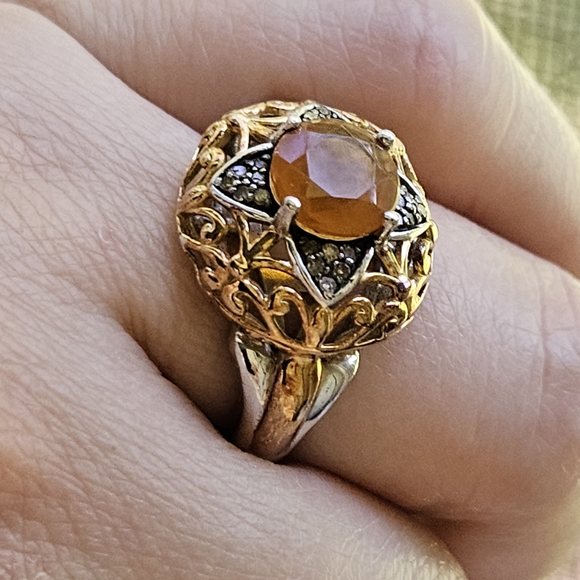 Victoria Wieck 1.32ct Fire Opal & Brown Diamond 2 tone ring- Size 7 - Picture 7 of 11